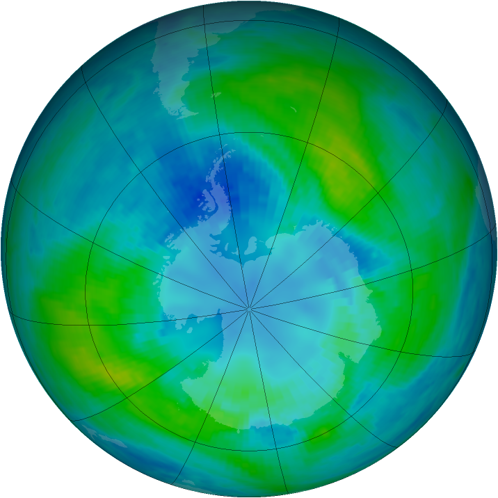 Antarctic ozone map for 12 April 1990